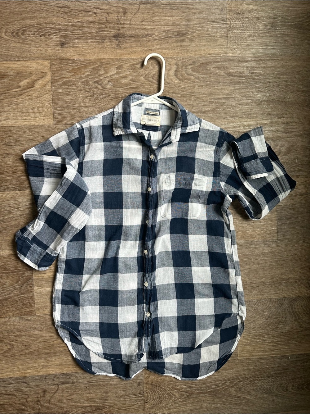 Denim & Supply Ralph Lauren Plaid Flannel Shirt Size S Blue White Button Down